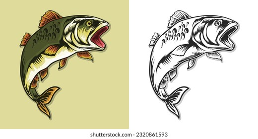 Jumping fish curve style vector design set