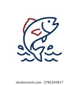 Jumping Fish Icon Illustration Containing seafood catch, water activity, and sport fishing