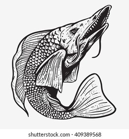 jumping fish line art black and white