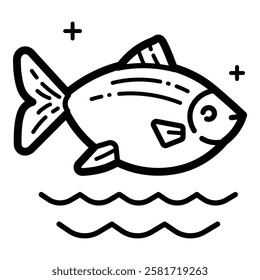 Jumping Fish Outline Icon Isolated On White Background