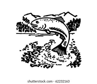 Jumping Fish - Retro Clipart Illustration