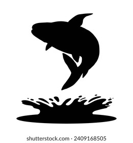 Jumping fish silhouette collection. Black fish vector illustration.