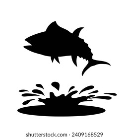 Jumping fish silhouette collection. Black fish vector illustration.