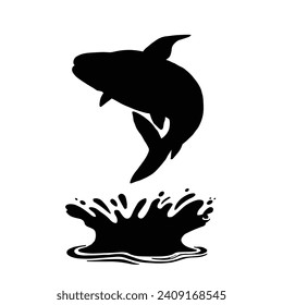 Jumping fish silhouette collection. Black fish vector illustration.