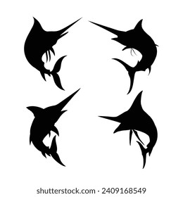 Jumping Fisch Silhouette Sammlung. Schwarzer Fisch, Vektorgrafik.