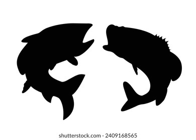 Jumping fish silhouette collection. Black fish vector illustration.