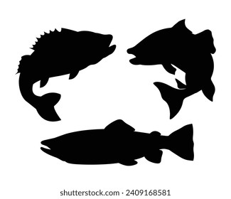 Colección de siluetas de pescado. Ilustración vectorial de peces negros.