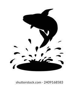 Jumping fish silhouette collection. Black fish vector illustration.