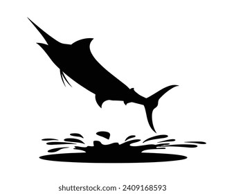 Jumping fish silhouette collection. Black fish vector illustration.