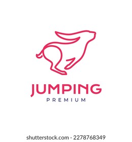 jumping fly rabbit hare bunny modern minimal line logo design vector