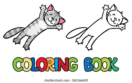Jumping or flying cat. Coloring book