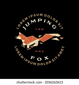 jumping fox geometric t shirt badge vintage emblem tee merch logo vector icon illustration
