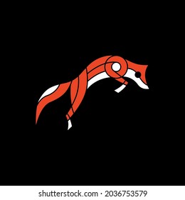 jumping fox on dark background logo vector icon illustration