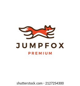 jumping fox outline line art color logo vector icon illustration