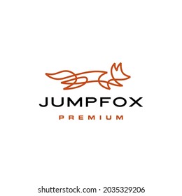 jumping fox quick brown line outline monoline logo vector icon illustration