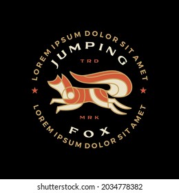 Jumping Fox T Shirt Badge Vintage Emblem Tee Merch Logo Vector Icon Illustration