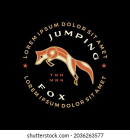 Jumping Fox T Shirt Badge Vintage Emblem Tee Merch Logo Vector Icon Illustration