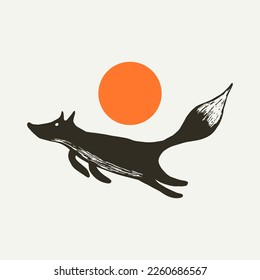 Jumping fox vector hand drawn illustration