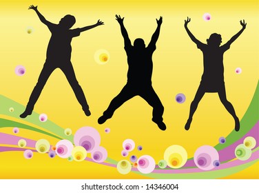 jumping friends floral vector