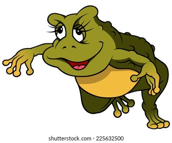 Jumping Frog - Cartoon Illustration, Vector