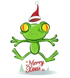 Jumping Frog Christmas Cartoon Character . Isolated On White