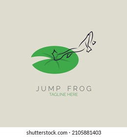 jumping frog line lotus leaf logo icon template design vector for brand or company and other