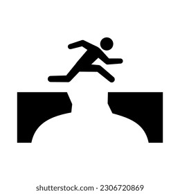 Jumping gap glyph pictogram. Clipart image isolated on white background