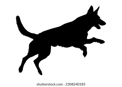 Jumping German shepherd dog silhouette isolated on a white background. Vector illustration