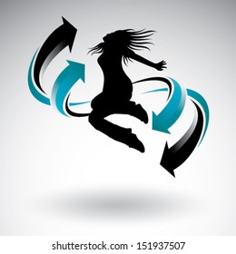 jumping girl with arrows