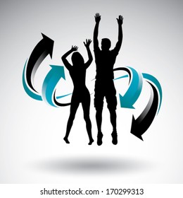 jumping girl and boy with arrows