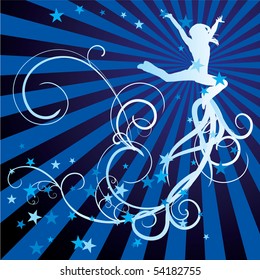 jumping girl dancer cool blue vector curves