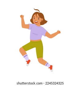 Jumping Girl Feeling Happiness and Excitement Having Fun Vector Illustration