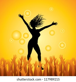 jumping girl with happy hands