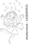 
jumping girl with hearts. circuit. vector and illustration.