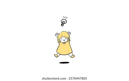 Jumping Girl with a Light Bulb of Inspiration