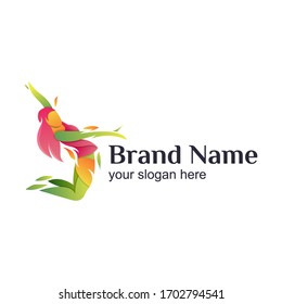 Jumping girl logo concept with colorful gradient