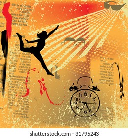 jumping girl on grunge vector background
