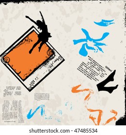 jumping girl on grunge vector background