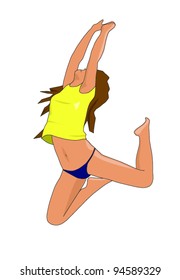 Jumping girl in vector on white background