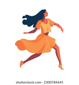 Jumping girls in blue dresses symbolize happiness isolated