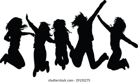 jumping girls silhouette - vector