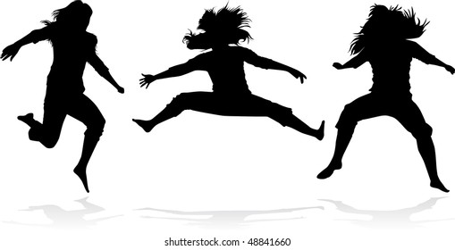  Jumping girls silhouette - vector