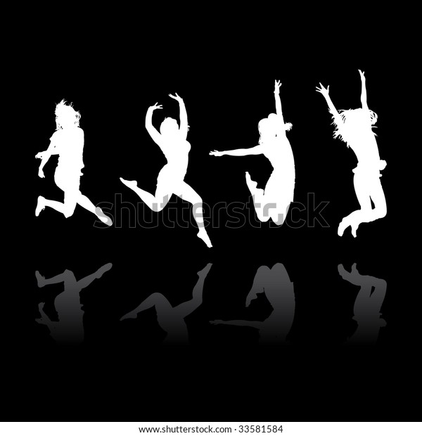 Jumping Girls Silhouettes Reflection Vector Illustration Stock Vector Royalty Free 33581584