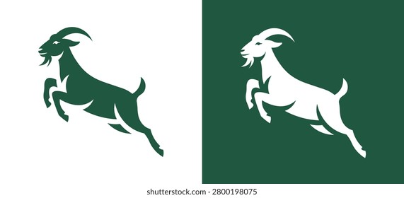 Jumping Goat Logo Design, Farm Animal Silhouette Vector Emblem