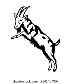 Jumping Goat Silhouette Vector , black and white illustration painting.