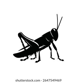 Jumping Grasshopper or Locust Side View Black Silhouette Icon Intricate Orthoptera Insect Vector Art for Field Meadow and Summer Wildlife Visuals