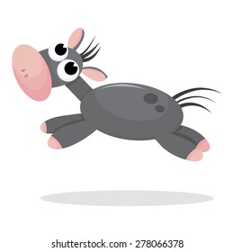 A jumping gray cartoon donkey vector illustration.