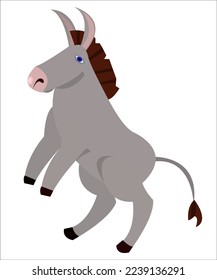 A jumping grey donkey. This illustration can be used as a logotype for farming and agricultural organizations. Vector, isolated.