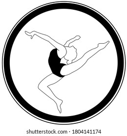 Jumping Gymnastics Dance Logo Line Illustration - Vector Clip Art of Female Dancer or Gymnast Leaping 