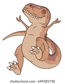 Jumping happy cartoon tyrannosaurus. 